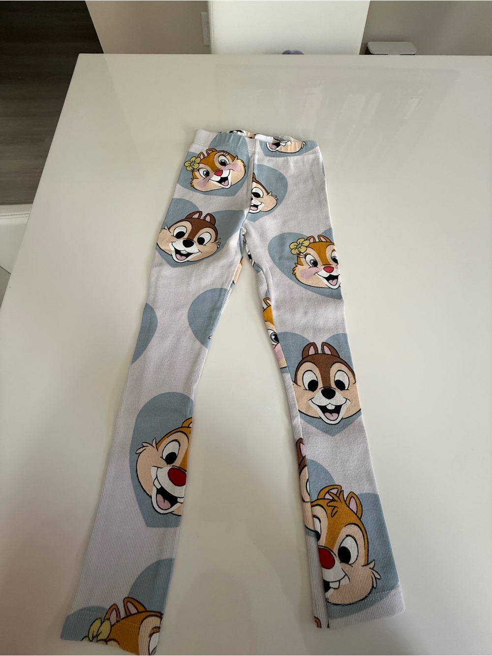 Zara White & Light Blue Cartoon Chipmunk Leggings